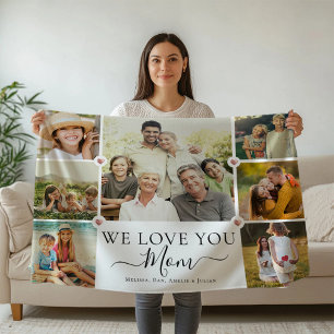 Modern We Love You Mom Family Photo Collage Fleece Blanket