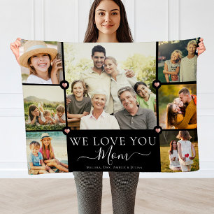 Modern We Love You Mom Family Photo Collage Fleece Blanket
