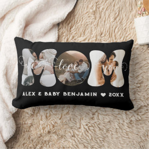 Modern We Love You Mom Photo collage Lumbar Pillow