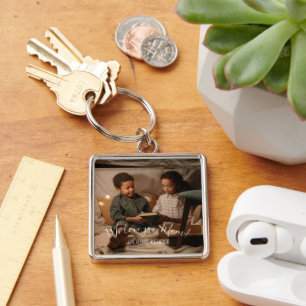 Modern We Love You Mom Photo Keychain