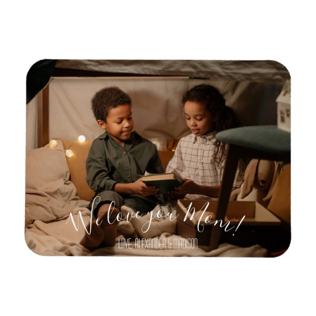 Modern We Love You Mom Photo Magnet (Horizontal)