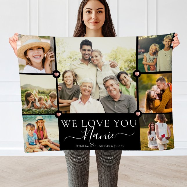Modern We Love You Nanie Family Photo Collage Fleece Blanket (Creator Uploaded)