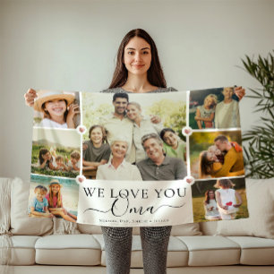 Modern We Love You Oma Family Photo Collage Fleece Blanket