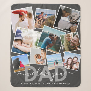 Modern 'We Love You' Photo Collage Dad Sherpa Blan Blanket