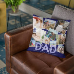 Modern 'We Love You' Photo Collage Dad Throw Pillow<br><div class="desc">Let dad know how much he is loved with this modern photo collage pillow, featuring ten (10) photographs of your choice that can easily be downloaded from your phone or computer on a trendy navy blue background, the text - DAD in the colour sky blue in bold text with elegant...</div>