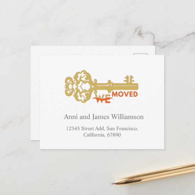 Modern We Moved Key Moving  Holiday Postcard (Front/Back In Situ)