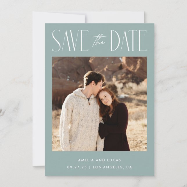 Modern Website QR Code Flat Save The Date Card (Front)