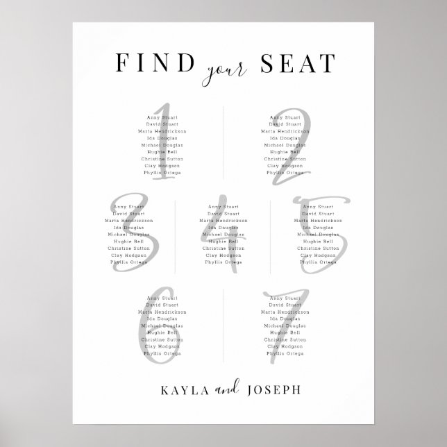 Modern Wedding 7 Table Seating Chart Sign (Front)