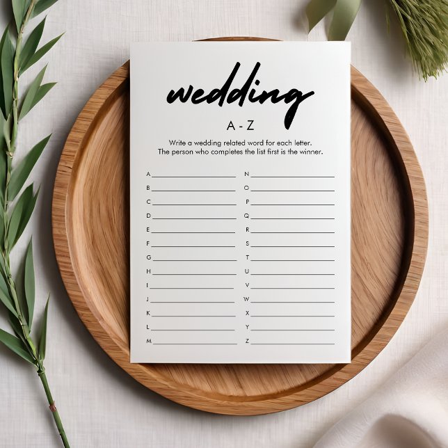 Modern Wedding A-Z Bridal Shower Game Card (Creator Uploaded)