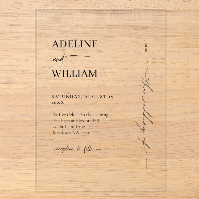 Modern Wedding Acrylic Elegant Invitation  (Front)