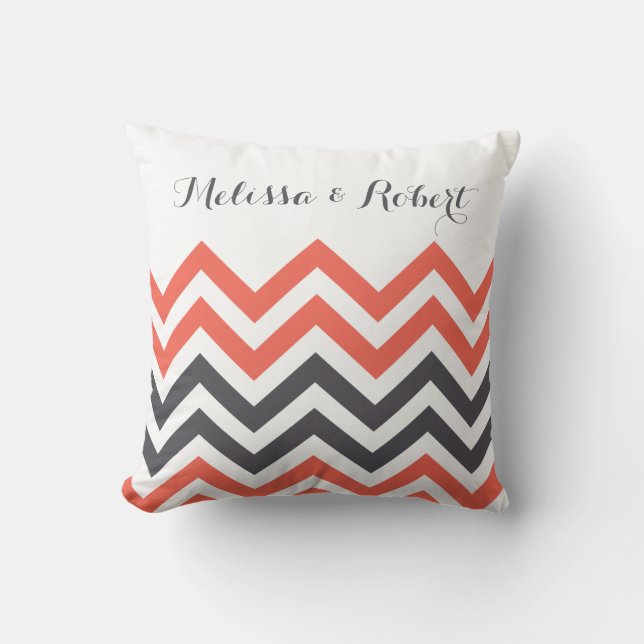 Modern Wedding Anniversary Couple Names Chevron   Throw Pillow (Front)