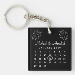 Modern Wedding Anniversary Date Valentine's Day Keychain