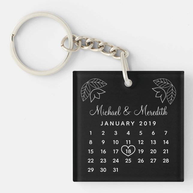 Modern Wedding Anniversary Date Valentine's Day Keychain (Front)