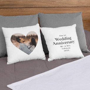 Modern Wedding Anniversary Heart Photo Mr Mrs Throw Pillow