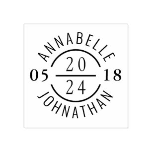 Modern Wedding Badge with Names and Date Rubber Stamp