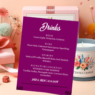 Modern Wedding Bar Menu   Drink Menu Pedestal Sign