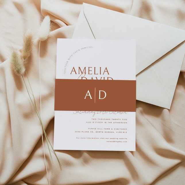 Modern Wedding Belly Band with Monogram Invitation Belly Band (Creator Uploaded)