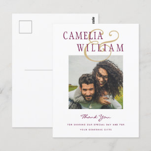 Modern Wedding Berry Wine Gold THANK YOU PHOTO Postcard