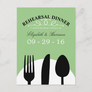 Modern Wedding Black Cutlery Rehearsal Dinner Postcard