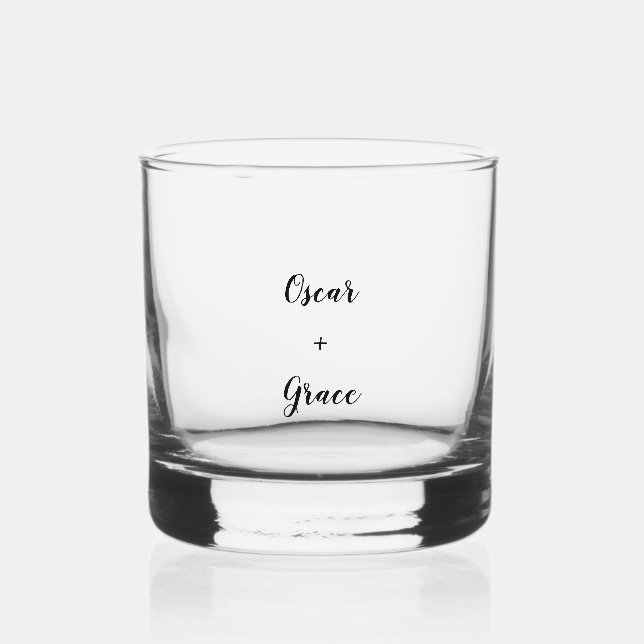 Modern Wedding Black White Fancy Script With Name Whiskey Glass (Front)