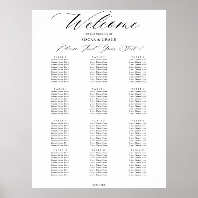 Modern Wedding Calligraphy Welcome Seating Chart (Front)
