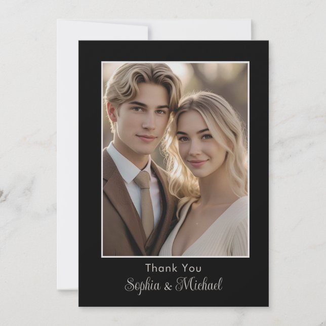 Modern Wedding Card Thank You Card Photo Black  (Front)