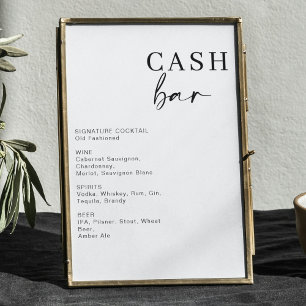 Modern Wedding Cash Bar Bar Drink Menu Sign