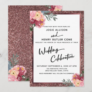 Modern Wedding Celebration Rose Gold Floral Invitation