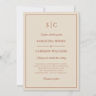 Modern Wedding Classic Monogram Terracotta Invitation