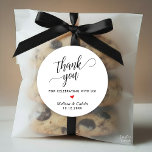 Modern Wedding Classy Thank You Gifts Classic Round Sticker<br><div class="desc">Modern Wedding Minimalist Thank You Gifts Classic favour Round Sticker,  in classy script,  red heart,  with bride and groom signature and wedding date,  black and white theme.</div>