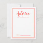 Modern Wedding Coral White Newlywed Advice Card<br><div class="desc">Simple and elegant wedding newlywed advice card features a minimalist design with a double frame border in trendy coral on a crisp white background. Personalize with your names. Space provided for your guest to add their advice, well wishes, and signature. Lettering and script are in coral. The back of the...</div>