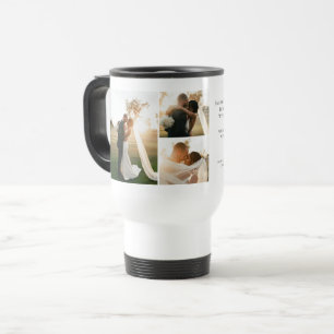 Modern Wedding Couple Anniversary 4 Photo Collage Travel Mug