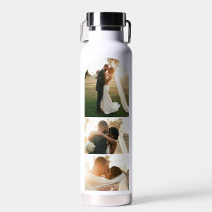 Modern Wedding Couple Anniversary 4 Photo Collage Water Bottle