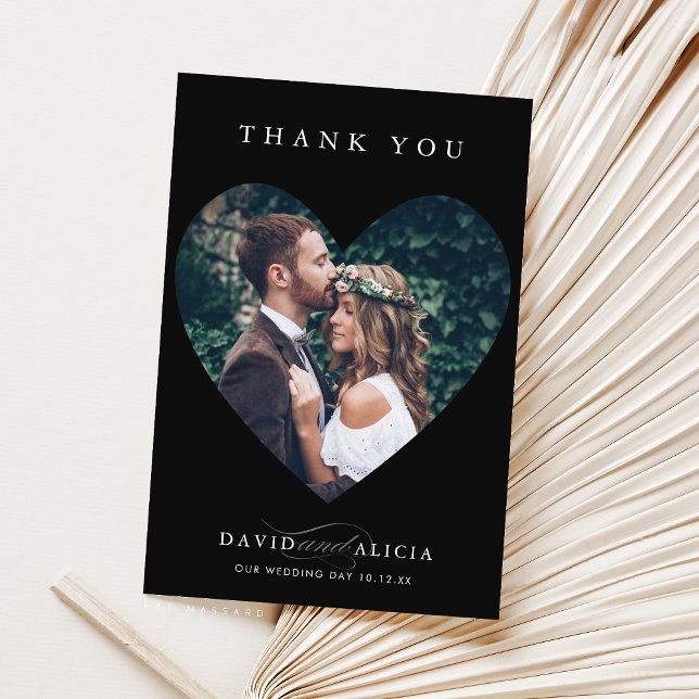 MODERN WEDDING couple photo heart frame black Invitation (Creator Uploaded)