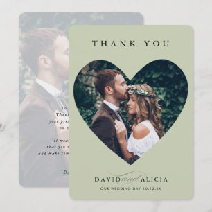 MODERN WEDDING couple photo heart frame sage green Invitation