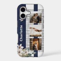Modern Wedding Couple Photo Personalized Floral Ca