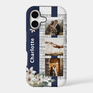 Modern Wedding Couple Photo Personalized Floral Ca