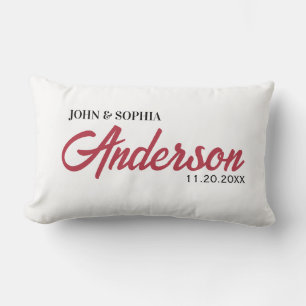 Modern Wedding Couples Name Date Ivory Color Text Lumbar Pillow