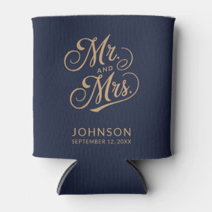 Modern Wedding Date Navy Blue Mr & Mrs Party Favou Can Cooler