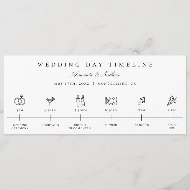 Modern Wedding Day Timeline Icon Itinerary Program (Front)