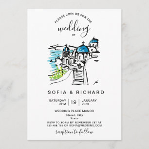 Modern Wedding Destination Greeek Island Skiathos Invitation