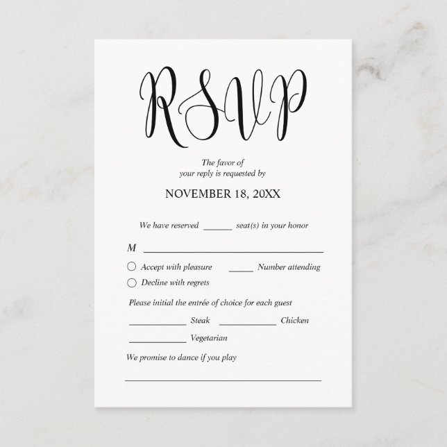 Modern Wedding Dinner Invites RSVP Enclosed Card (Front)