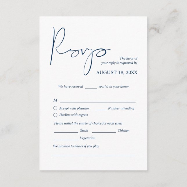Modern Wedding Dinner Invites RSVP Enclosed Cards (Front)