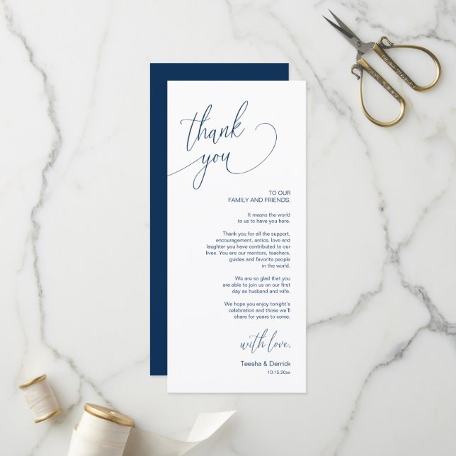Modern Wedding Dinner Place Setting Thank You Card (Front/Back In Situ)