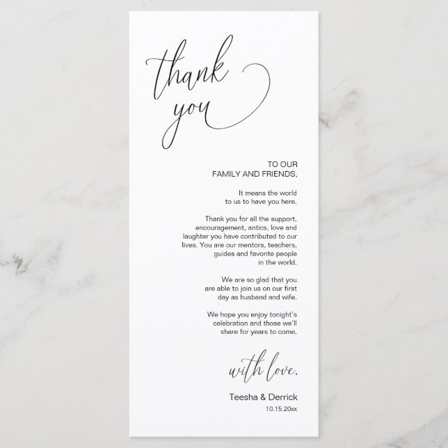 Modern Wedding Dinner Place Setting Thank You Card (Front)