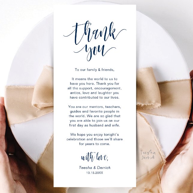 Modern Wedding Dinner Place Setting Thank You Card (Modern Wedding Dinner Place Setting Thank You Card in Navy Blue)