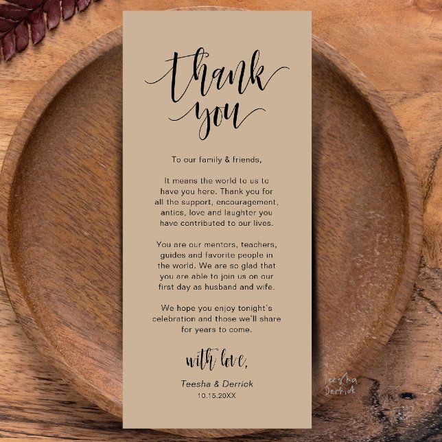 Modern Wedding Dinner Place Setting Thank You Card (Modern Wedding Dinner Place Setting Thank You Card in Brown Tan Kraft)