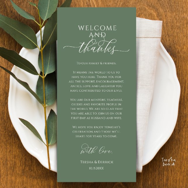Modern Wedding Dinner Place Setting Thank You Card (Modern Wedding Dinner Place Setting Thank You Card in sage green)