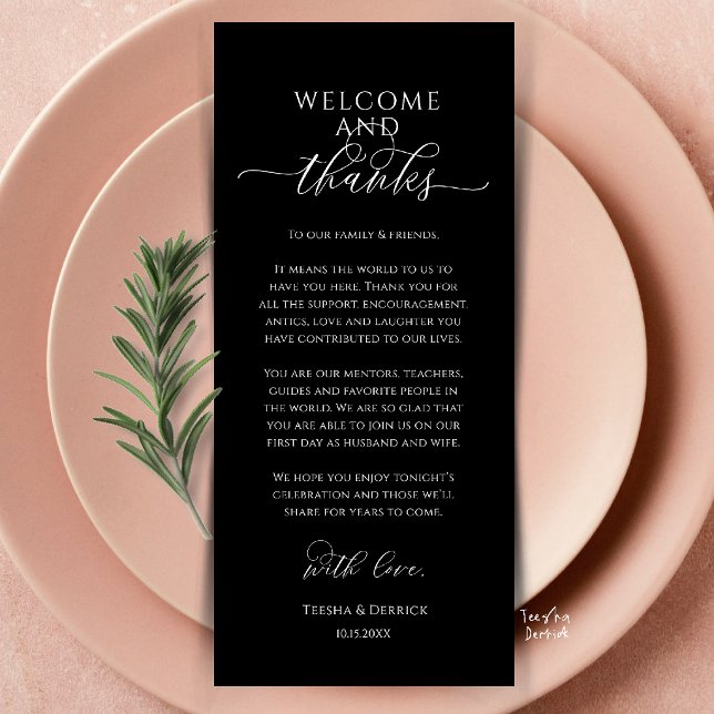 Modern Wedding Dinner Place Setting Thank You Card (Modern Wedding Dinner Place Setting Thank You Card in black and white)