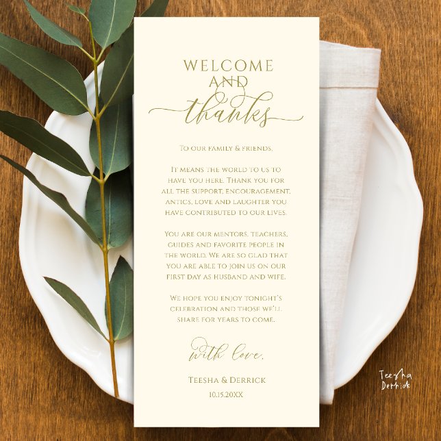 Modern Wedding Dinner Place Setting Thank You Card (Modern Wedding Dinner Place Setting Thank You Card in gold yellow cream)